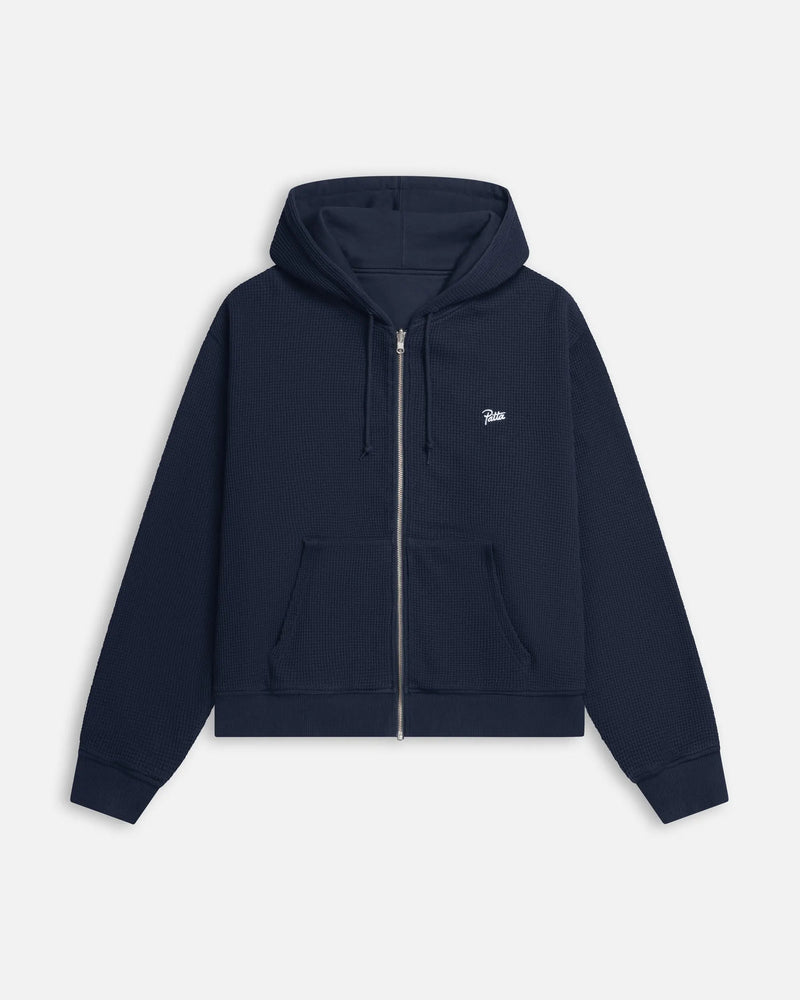 Patta Waffle Reversible Zip Up Hooded Sweater (Black Iris) Patta