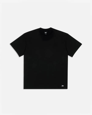 Patta black tubular short-sleeve t-shirt with a white script logo near the bottom hem.