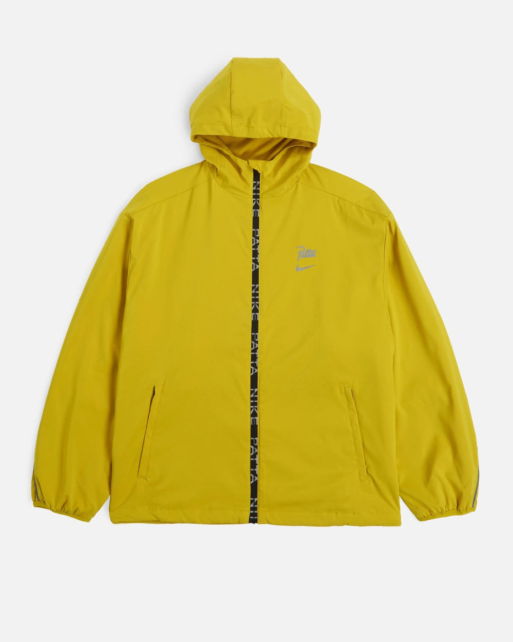 Nike x Patta Running Team hooded track jacket in saffron quartz yellow with front zipper detailing.